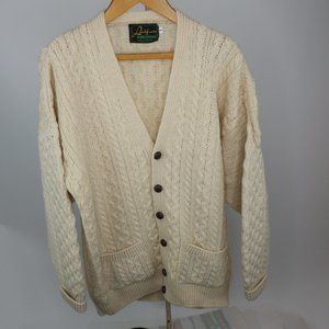 Vintage Irish Cardigan Fisherman's Wool Cable Knit Sweater Large